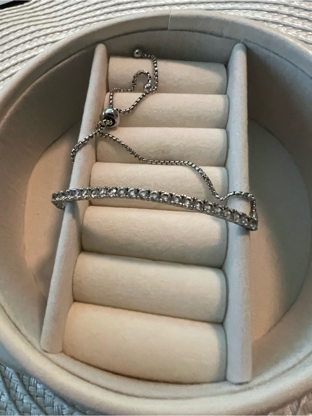 925 P*M GENUINE WHITE TOPAZ GEMSTONE BOLO TENNIS BAR BRACELET